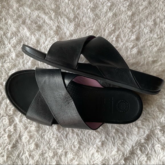 Fitflop Black Leather Crisscross Strap Wedge Slide Sandals Size 8 - Picture 4 of 15